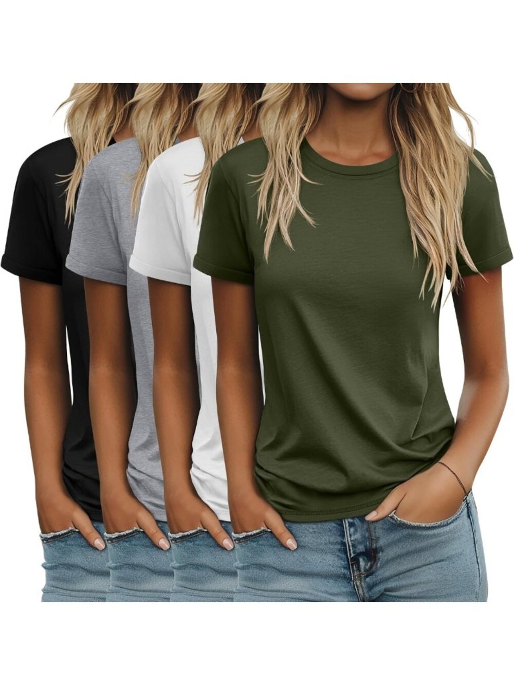 4 Pack Women's Casual Cotton T-Shirts - Short Sleeve, Comfortable & Versatile